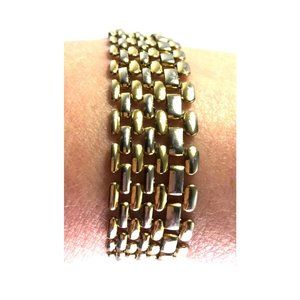 Vintage Gold Tone Mesh Link Chain Bracelet Graduated 5 Row Fold Over Clasp